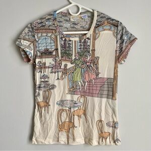 Vintage 70s Cafe Society Novelty Print Short Sleeve T-Shirt